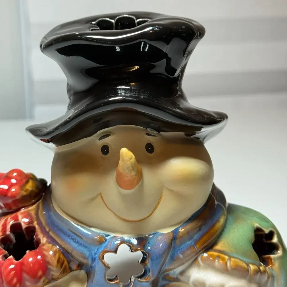 Potters Garden Ceramic‎ Snowman Family Tealight Candle Holder Christmas Holiday